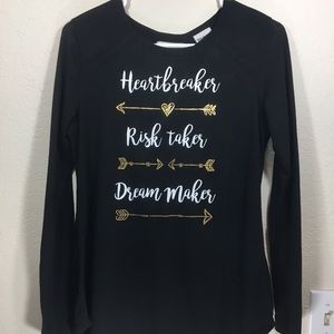 Juniors Blouse Tee, KeyHole, Black Long Sleeves